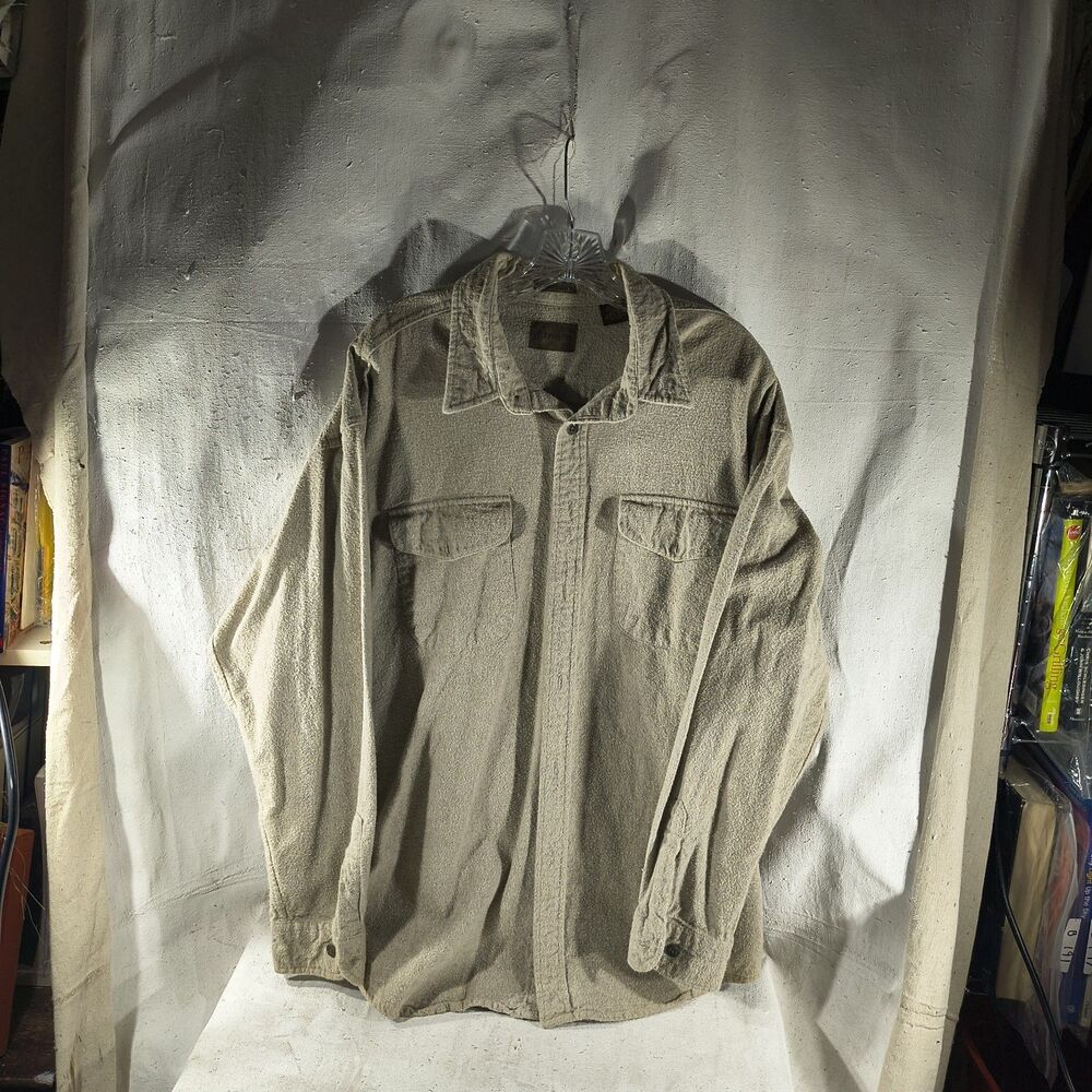 St. John's Bay Men's XLT Beige Solid Cotton Flannel Long Sleeve Button Up Shirt